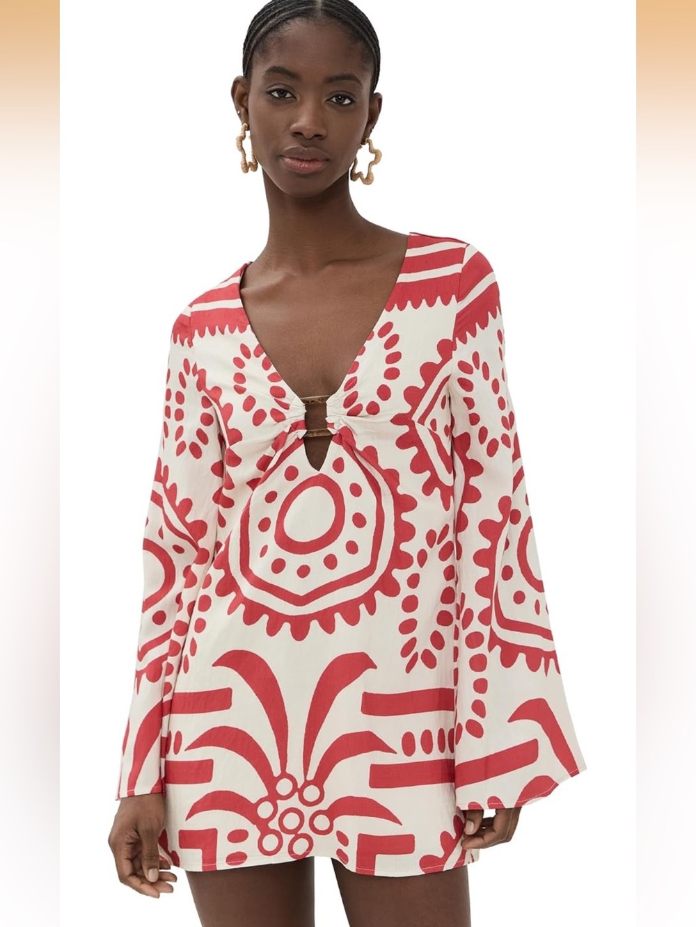 Anthropologie Red and White Printed V‑Neck Swim Coverup